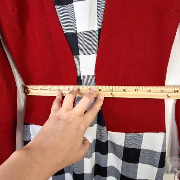 NWT Oxiuli Fashion Red Black Colorblock Checkered Long Sleeve Bodycon Dress Sz M - Picture 10 of 13